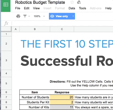 create a robotics budget