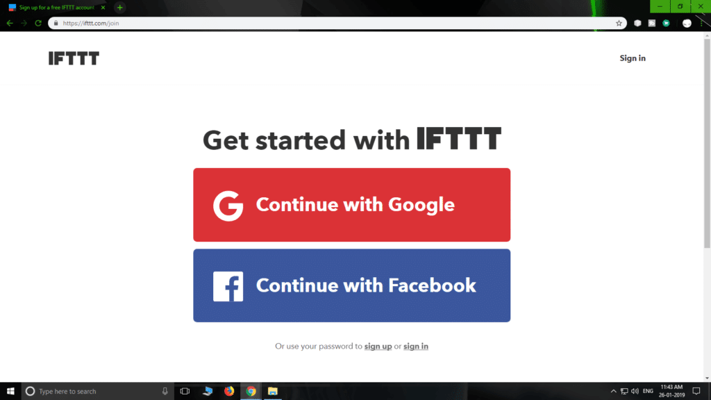 Sign up for IFTTT
