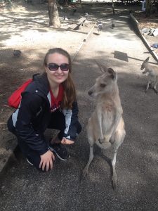 liz with a kangaroo in Australia