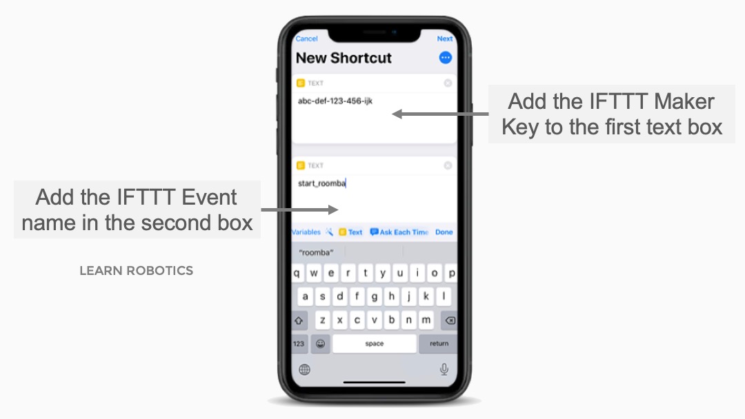 IFTTT Maker Key and URL to Shortcuts