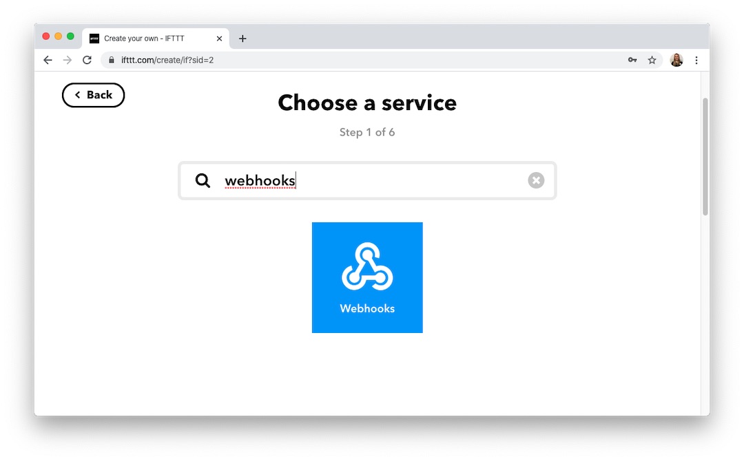 Choose a Service webhooks IFTTT
